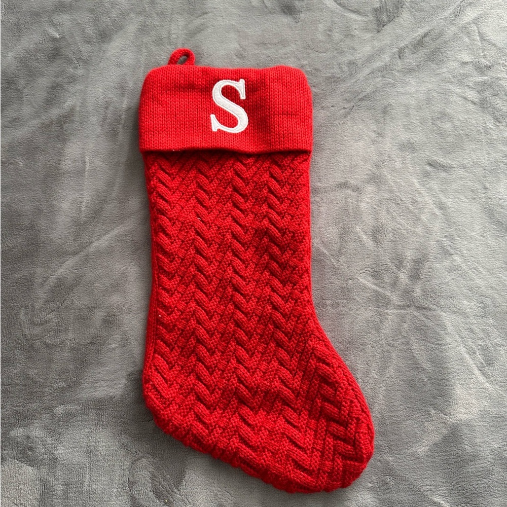 Red Knit Stocking with S Initial